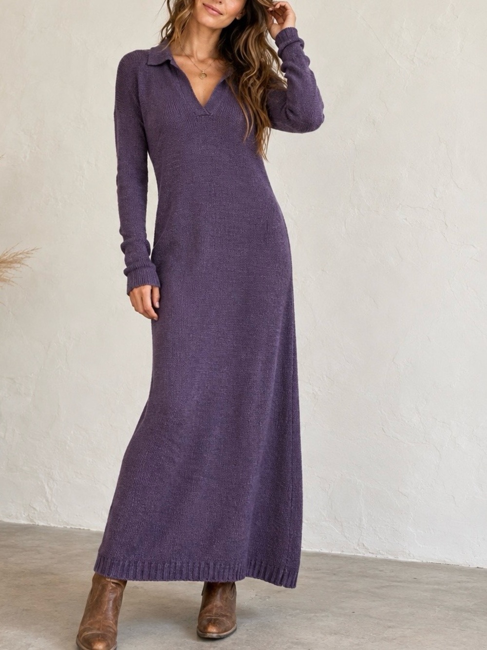 Free People Free-Est Plummery Purple Cotton Linen Maxi Sweater Dress SP